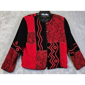 Vintage Alex Kim Jacket Red Black Tapestry Embroidered Jacket Women Petite Large